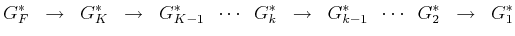 $\displaystyle G^*_F \;\;\rightarrow \;\; G^*_K \;\;\rightarrow\;\; G^*_{K-1} \;...
... \;\;\rightarrow\;\; G^*_{k-1} \;\; \cdots \;\; G^*_2 \;\;\rightarrow\;\; G^*_1$