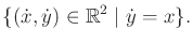 $\displaystyle \{ ({\dot x},{\dot y}) \in {\mathbb{R}}^2 \;\vert\; {\dot y}= x\} .$