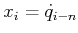 $ x_i = {\dot q}_{i-n}$