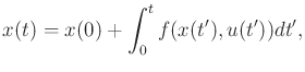 $\displaystyle x(t) = x(0) + \int_{0}^{t} f(x(t'),u(t')) dt' ,$