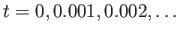 $ t = 0, 0.001, 0.002, \ldots$